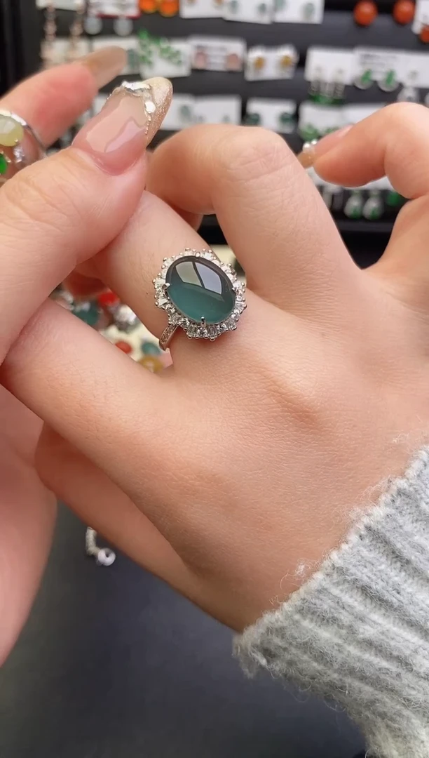 银S925镶嵌戒指翡翠0