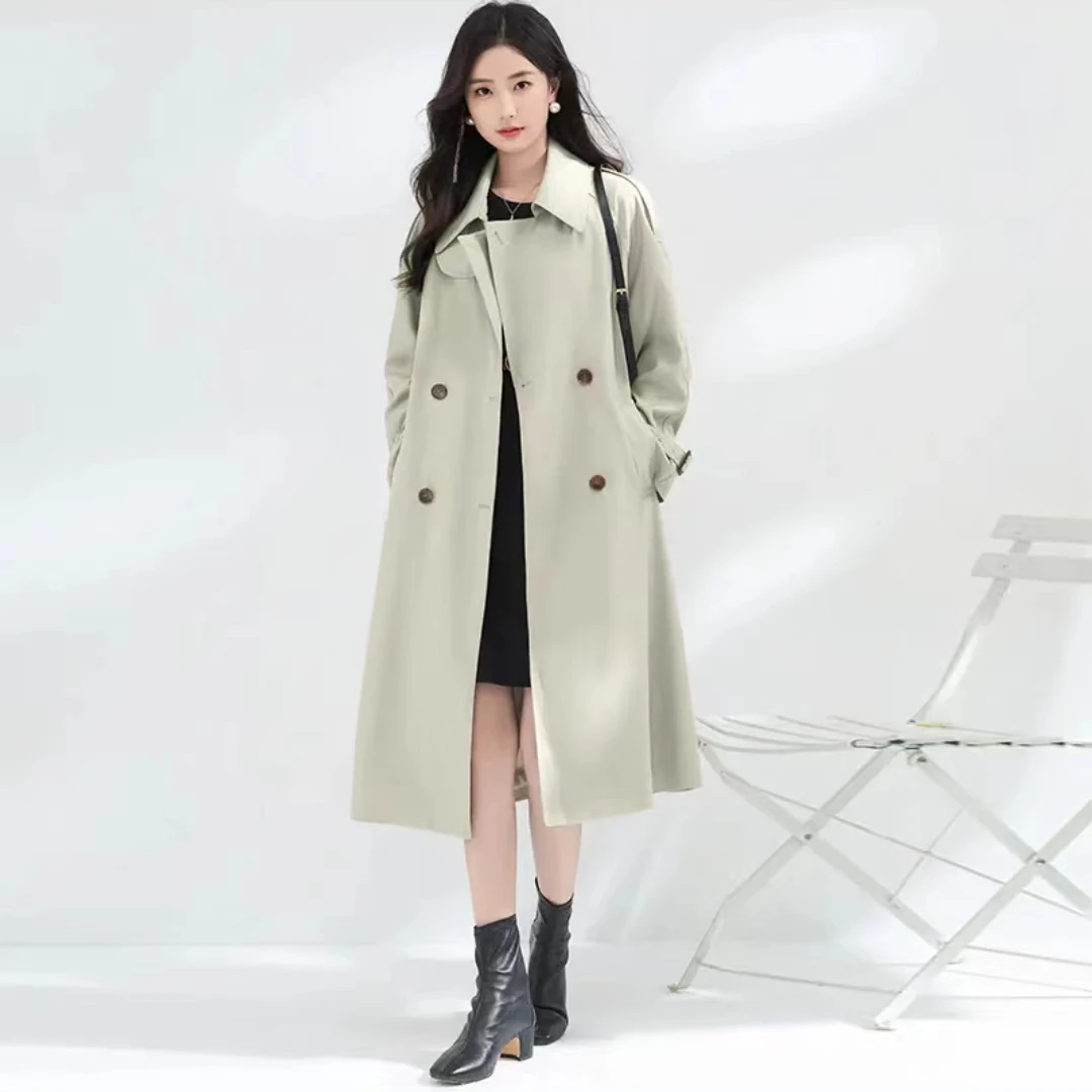 2025春季新款高端英伦风长款风衣大衣气质显瘦中长款双排扣大衣