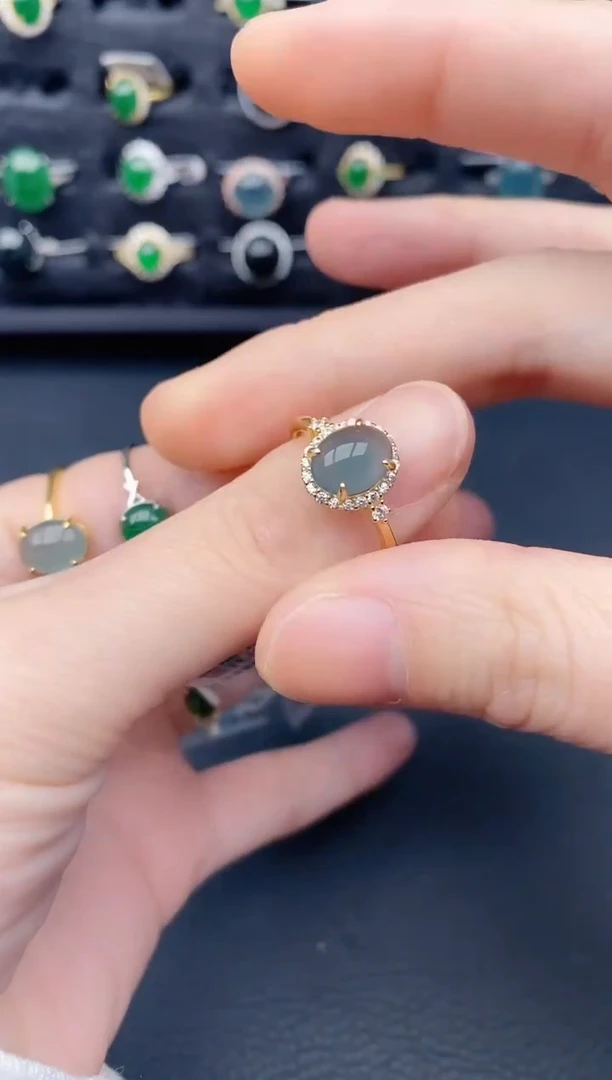 银S925镶嵌戒指翡翠天然a货翡翠362