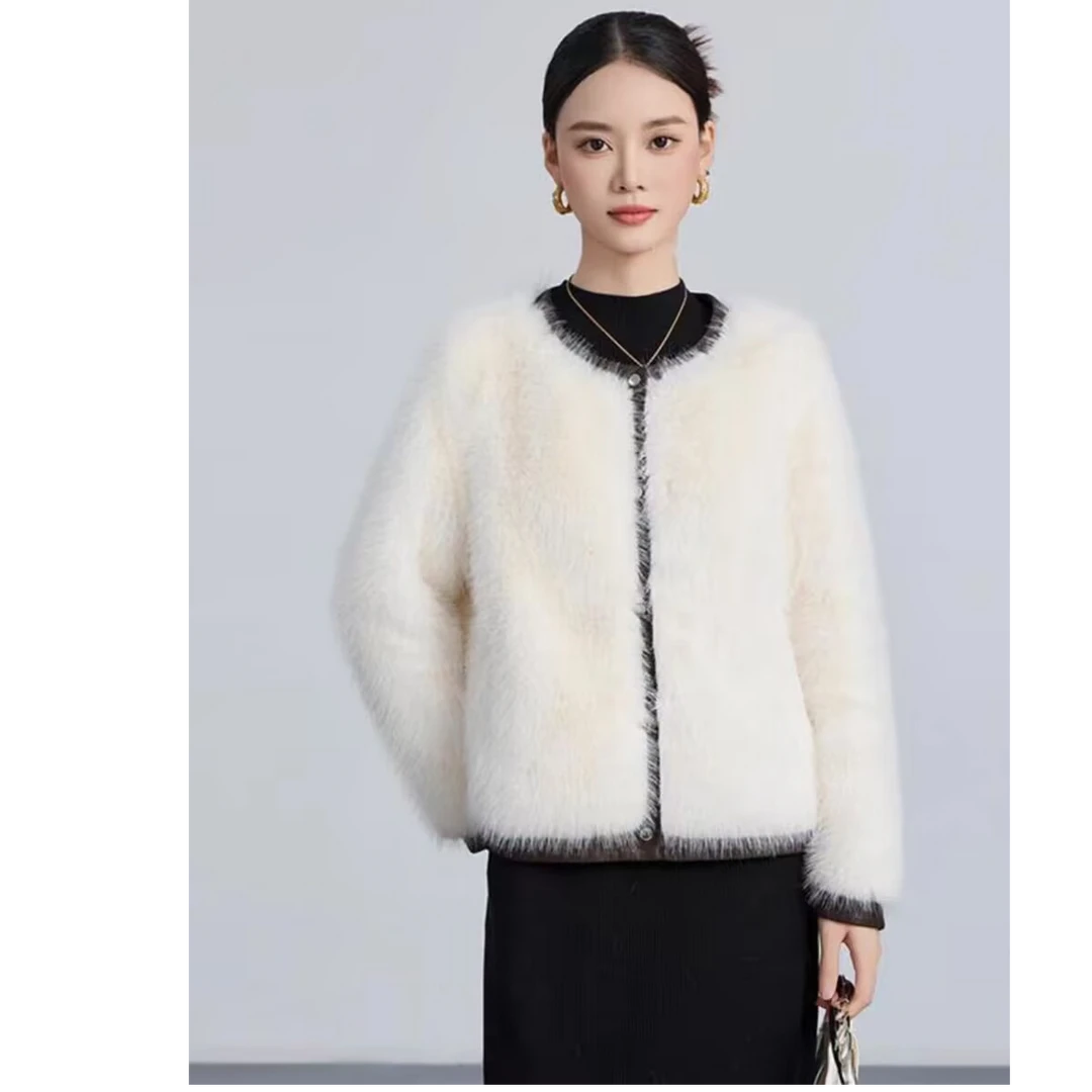 丰硕家  2025秋冬加厚短款仿水貂绒圆领短外套