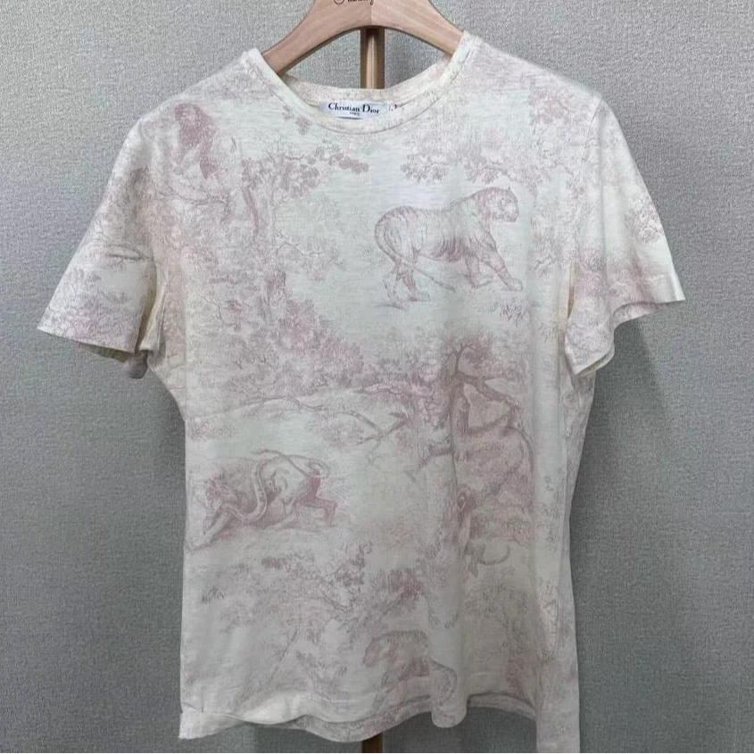 全新未使用 DIOR/迪奥 老虎图案圆领短袖T恤 粉色/M