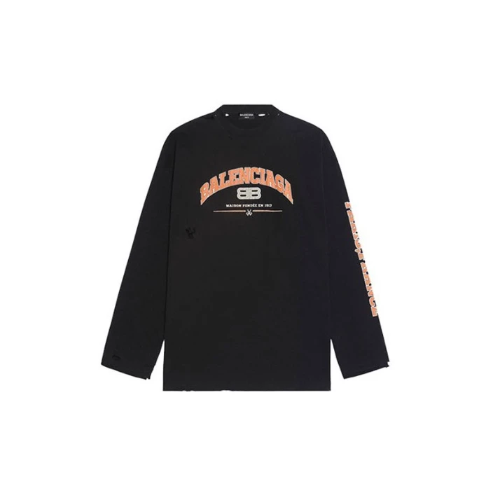 未使用 Balenciaga/巴黎世家 【黑黑】印花圆领套头长䄂T恤