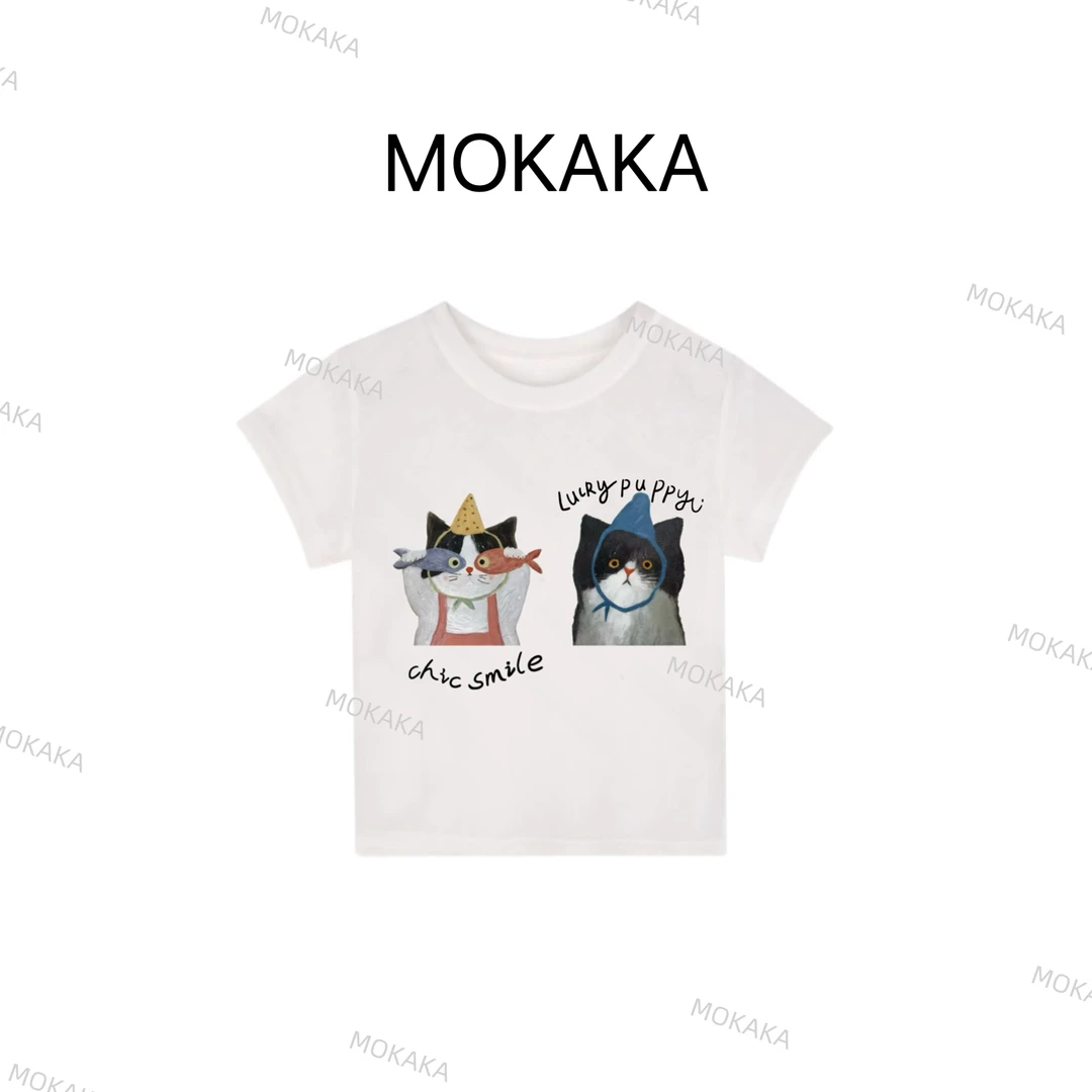 【萌趣猫咪】夏季薄款天丝冰感减龄显瘦短袖女