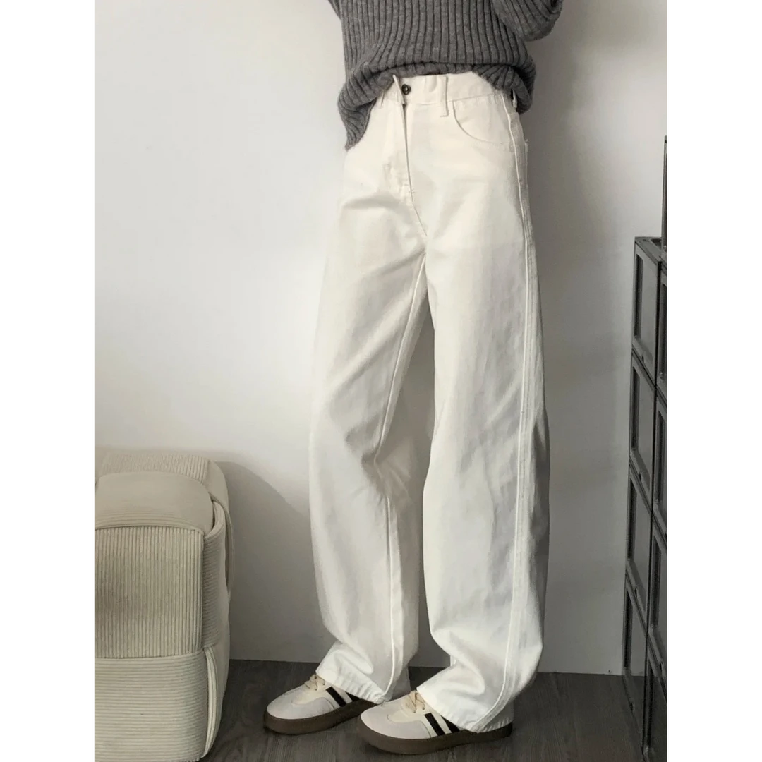 2025新款白色宽松垂感阔腿牛仔裤秋冬休闲梨形天菜遮肉显瘦阔腿裤