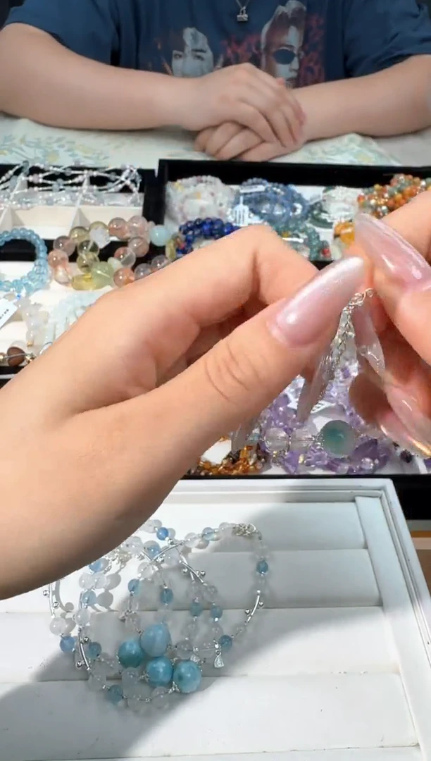 水晶手链银S925镶嵌F020蓝针海纹设计款