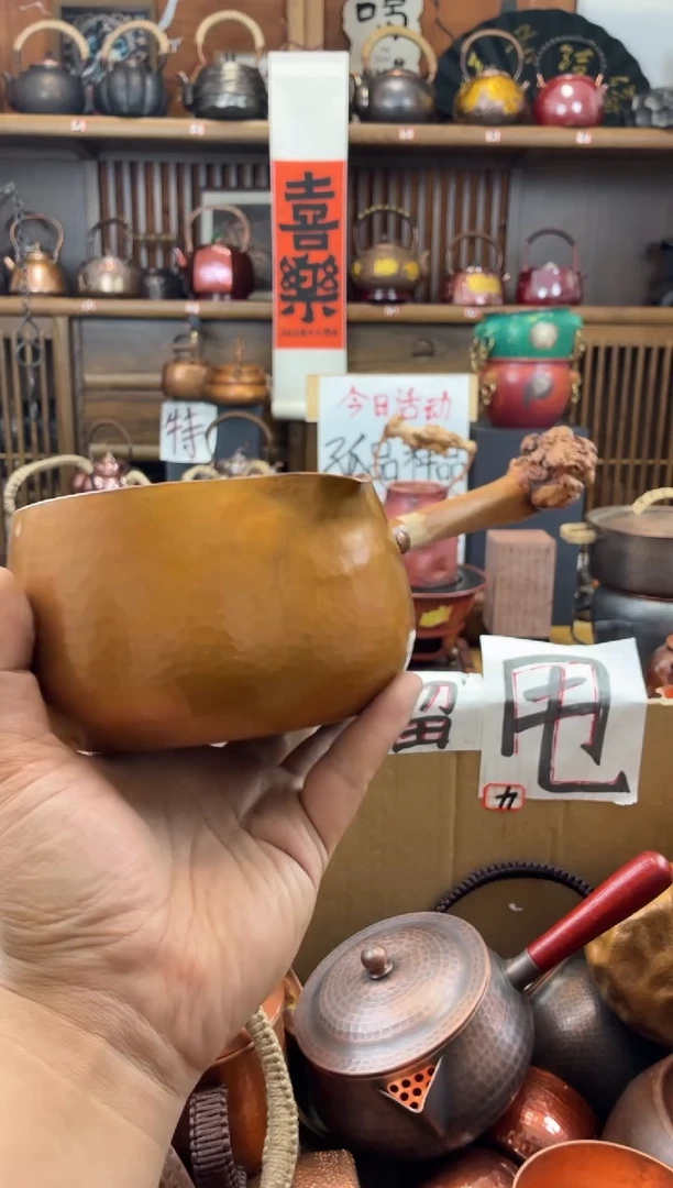 包浆色直筒大号奶锅侧把全紫铜高端    加厚