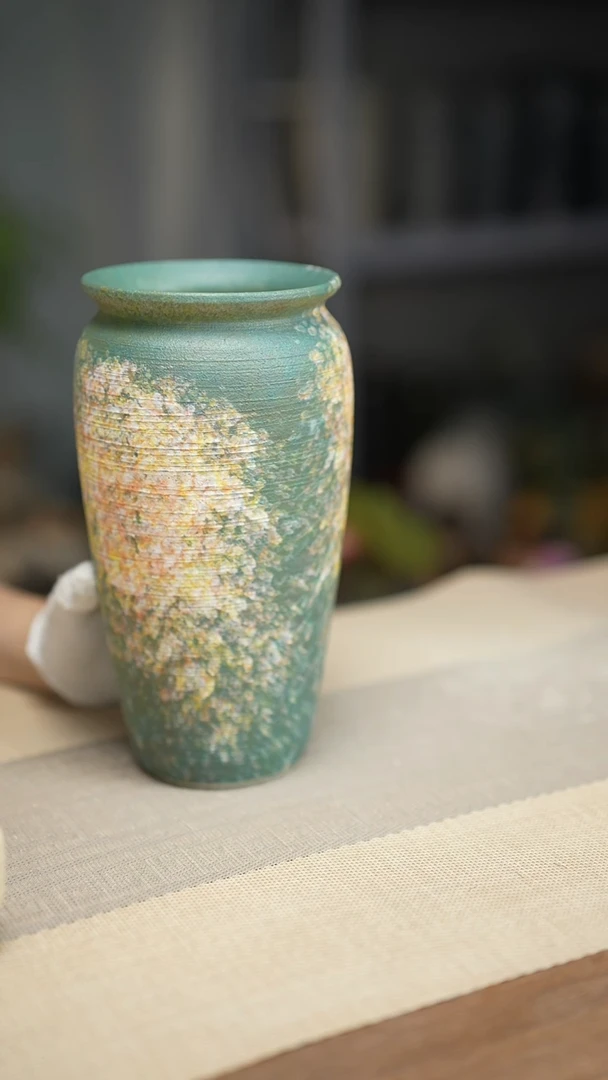 花器涂鸦绿翻口高25