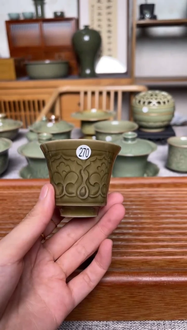 陶瓷270耀州窑纯手工姜黄釉闻香杯  微瑕