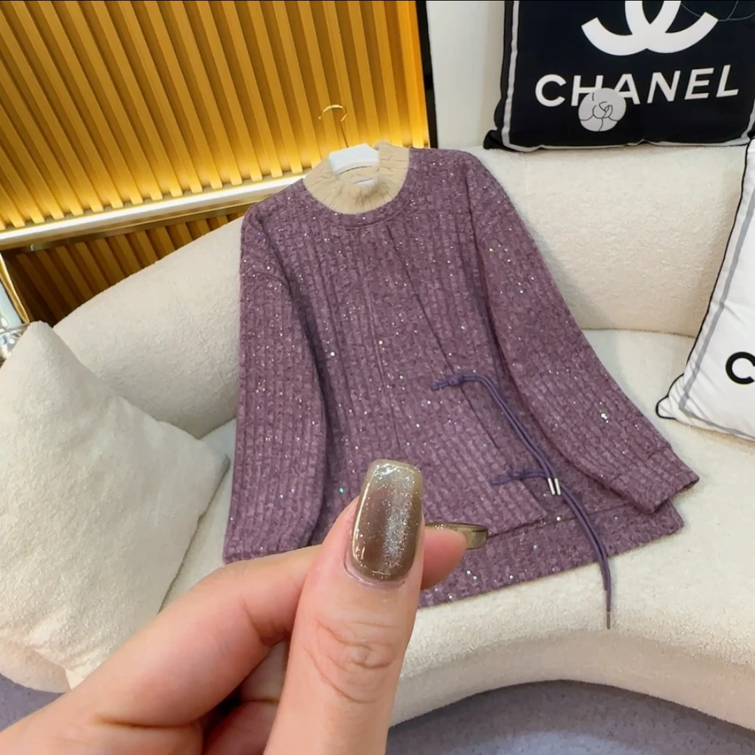 【现货】6659国风加绒蕾丝领卫衣秋冬宽松显瘦洋气长袖套头上衣