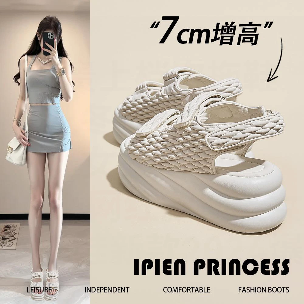 厚底凉鞋女2025夏季新款小个子增高百搭魔术贴松糕鞋外穿休闲拖鞋