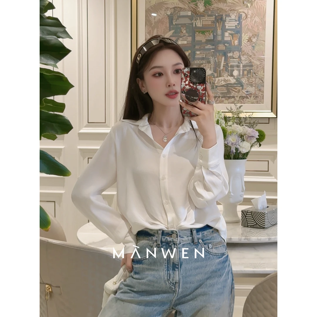 【曼文kiki】“月华”丝滑垂感 醋酸缎面气质白衬衫 25S307