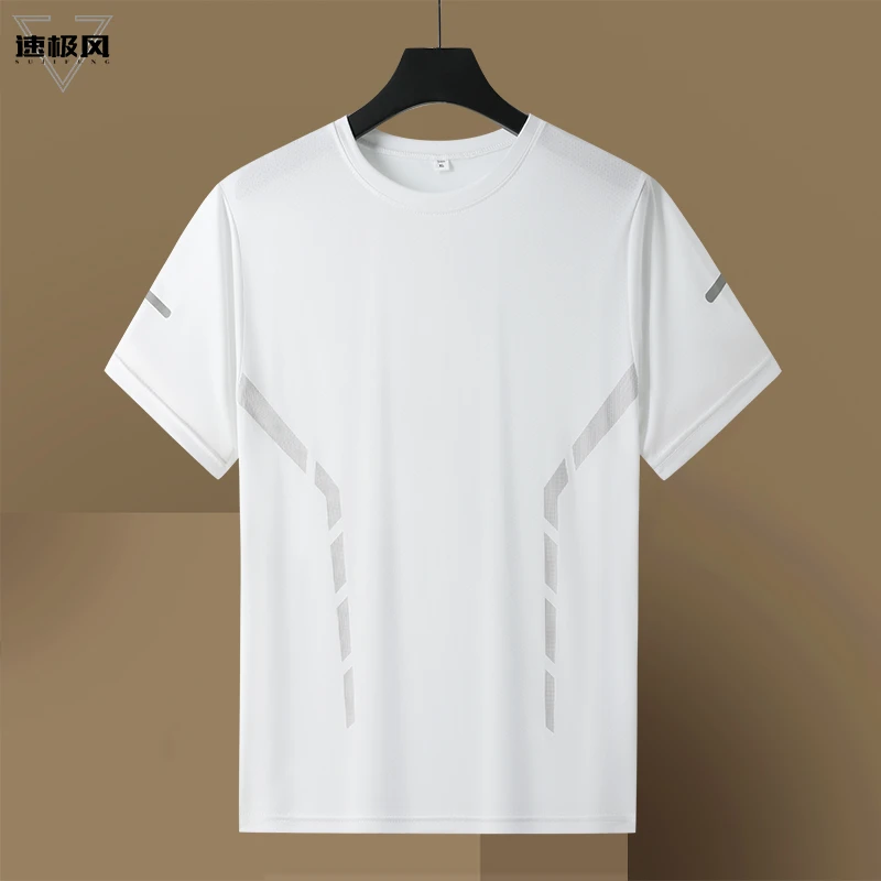 夏季冰丝t恤男圆领速干衣短袖薄款透气半袖大码上衣男运动宽松潮