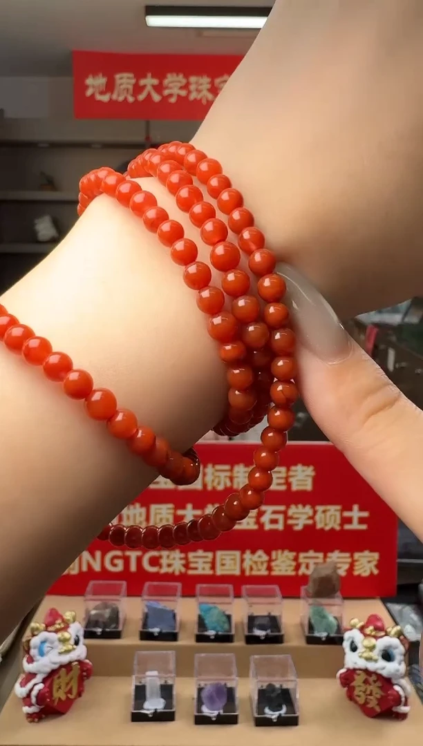 南红玛瑙未镶嵌项链南红玛瑙多圈长链4.5-5mm