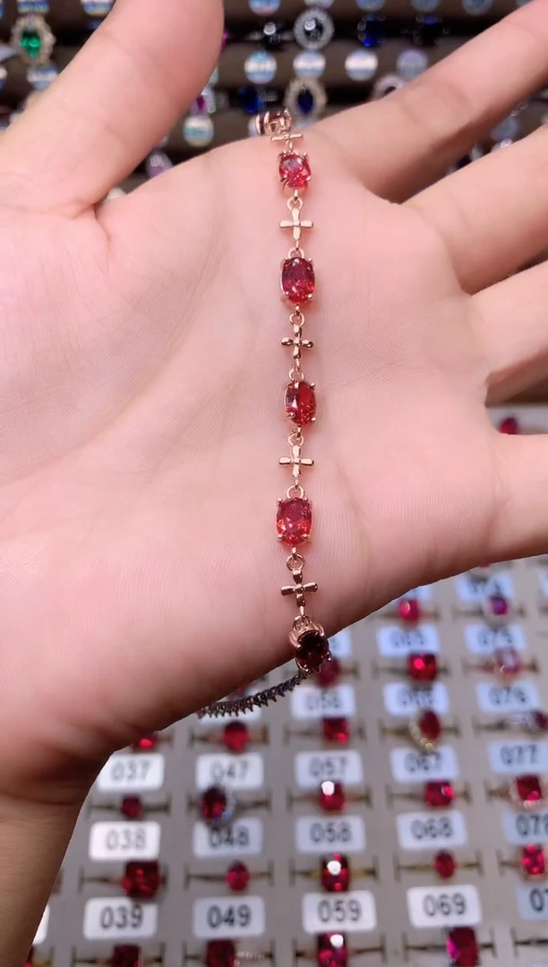 手链银S925镶嵌石榴石玫瑰金