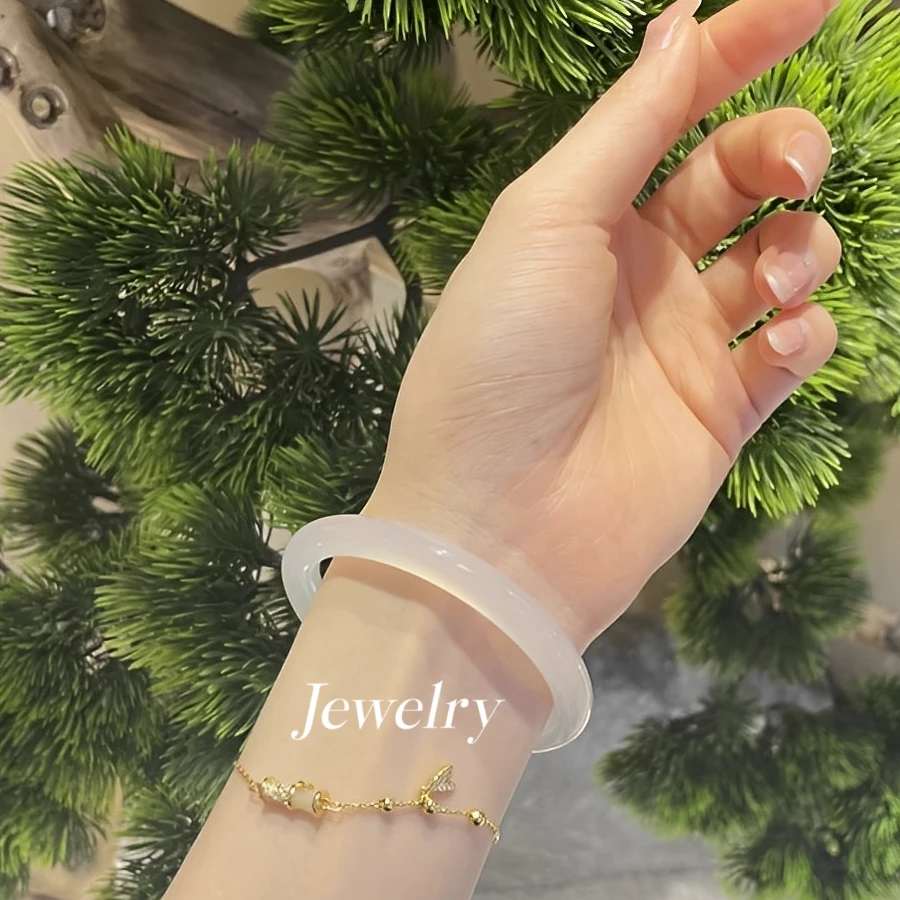 白月光玛瑙玉镯子天然荔枝冻古风圆条女手镯送女友礼物多样性发一