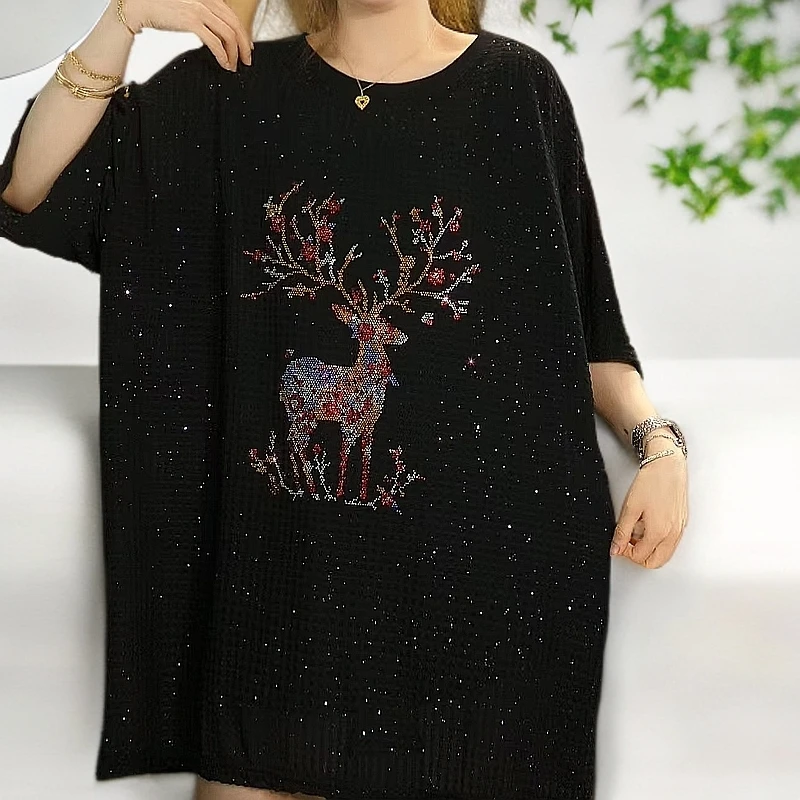 一鹿有你-短袖上衣百搭不挑人时尚黑色宽松重工套头韩版休闲夏季