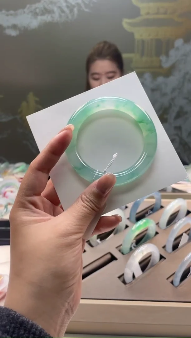 未镶嵌手镯翡翠【顶呱呱珠宝】天然缅甸A货翡翠手镯53.9圆条