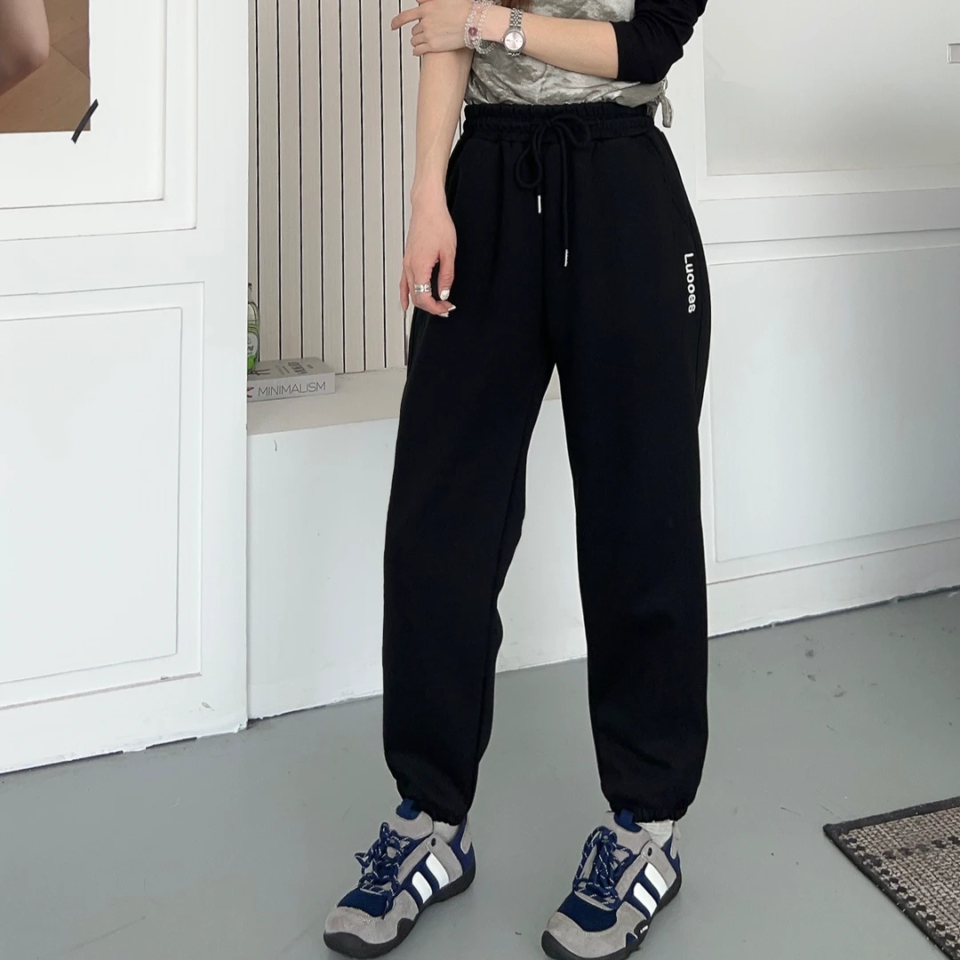 K240冬季加绒男女同款百搭刺绣字母休闲运动卫裤25-183