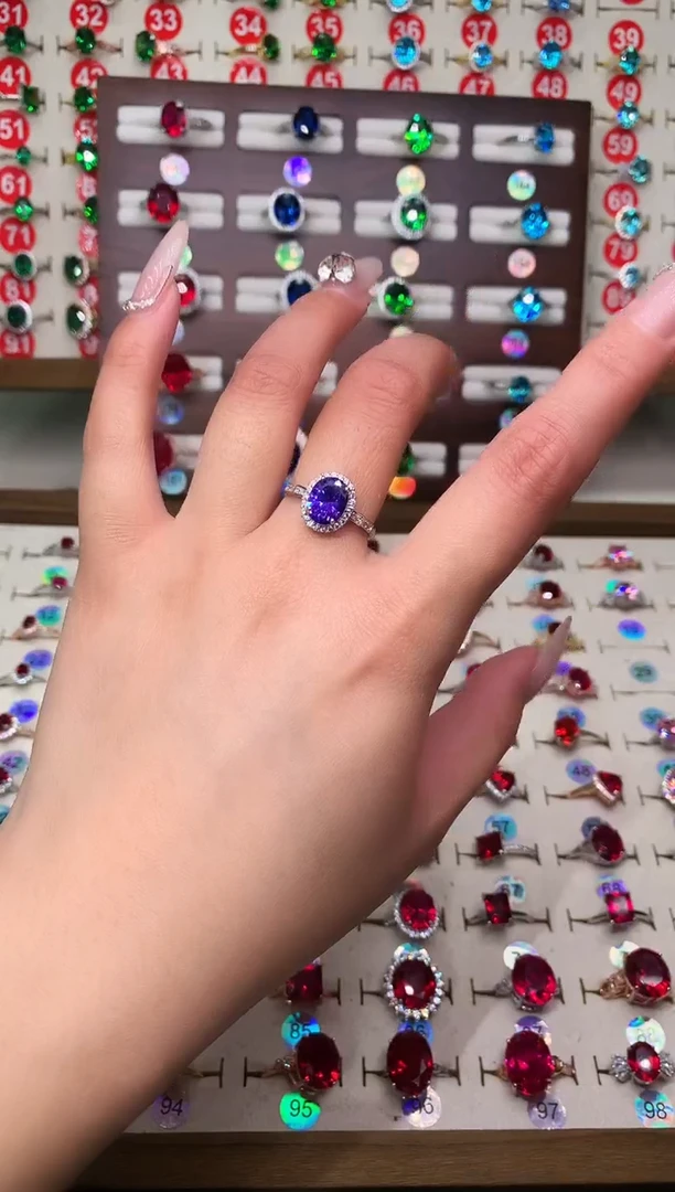 银S925镶嵌戒指紫色碧玺7*9 银托