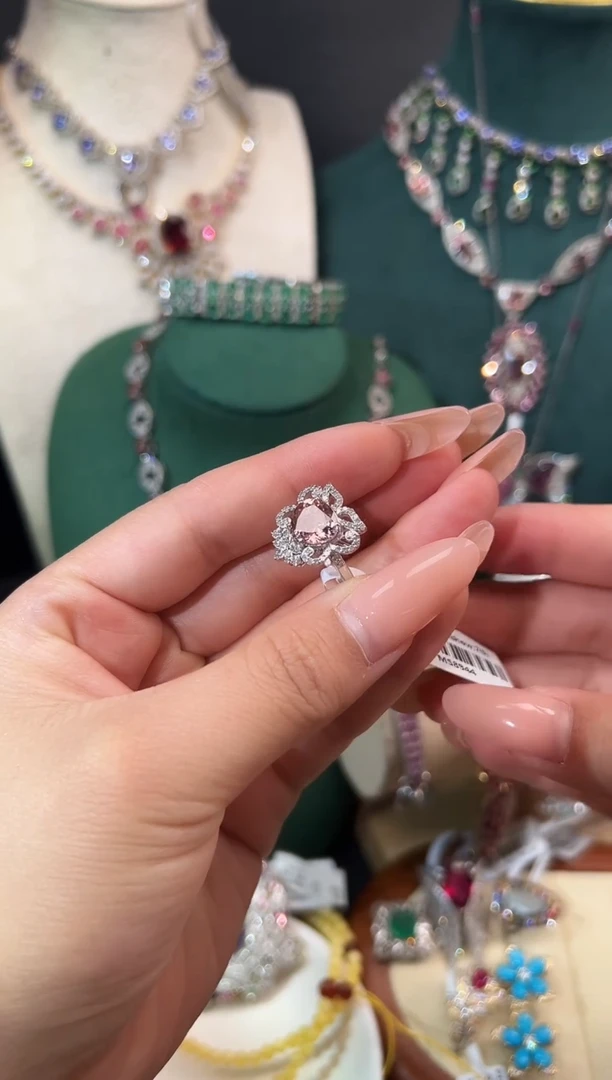 银S925镶嵌戒指碧玺戒指