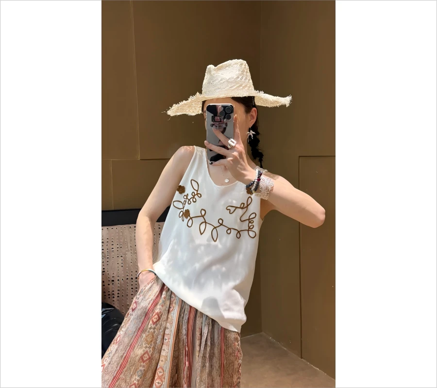 清爽夏日｜夏季立体钩花和纸纱背心*25SSIY0008