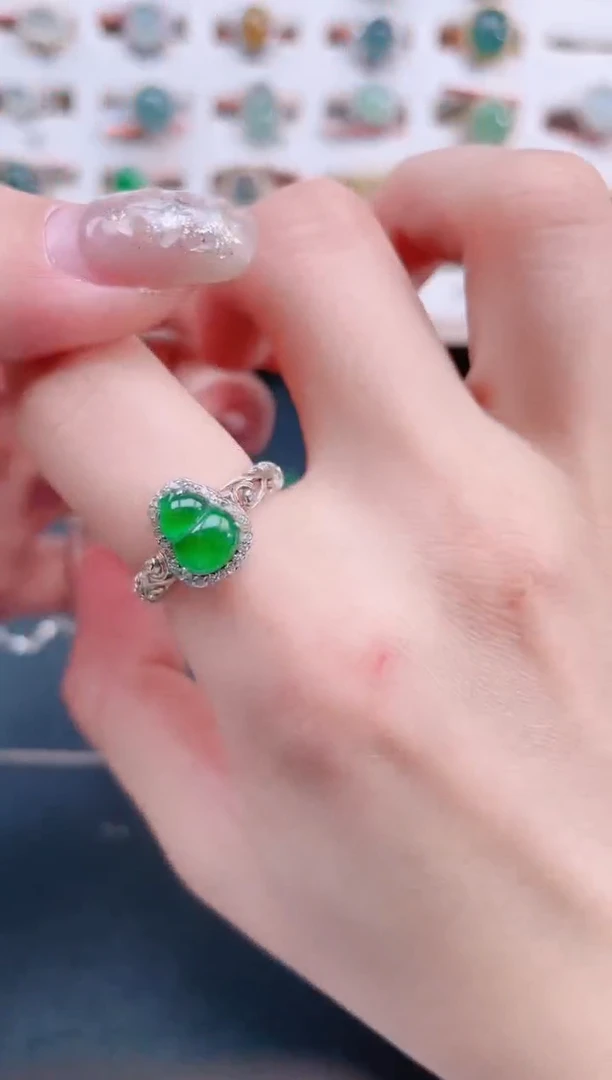 银S925镶嵌戒指翡翠天然翡翠