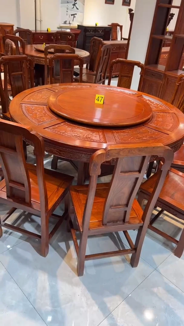 花梨木类家具太**狐刺猬紫檀圆桌158配10椅子