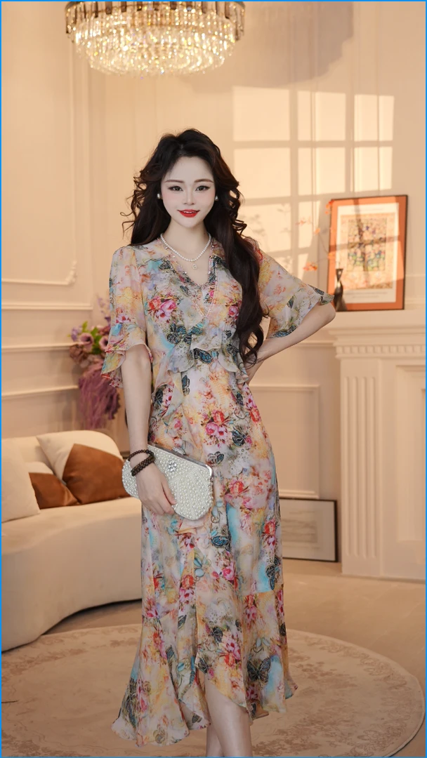 【琉璃之夏】25年新名媛风优雅气质收腰高端连衣裙