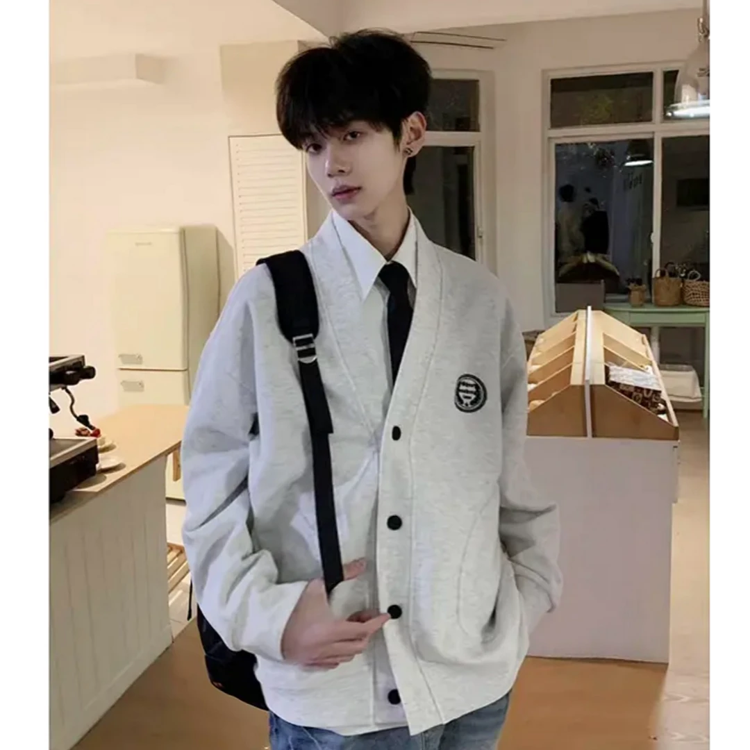 孙恩盛【学院少年】灰白色卫衣男女2025新款爆款春季复古开衫外套