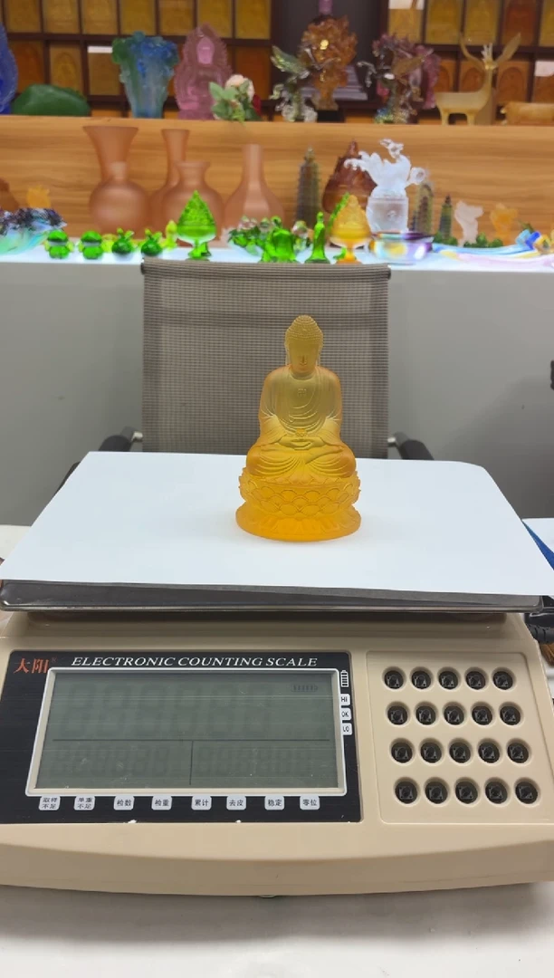 手工艺品琉璃琥珀色阿弥陀佛12公分