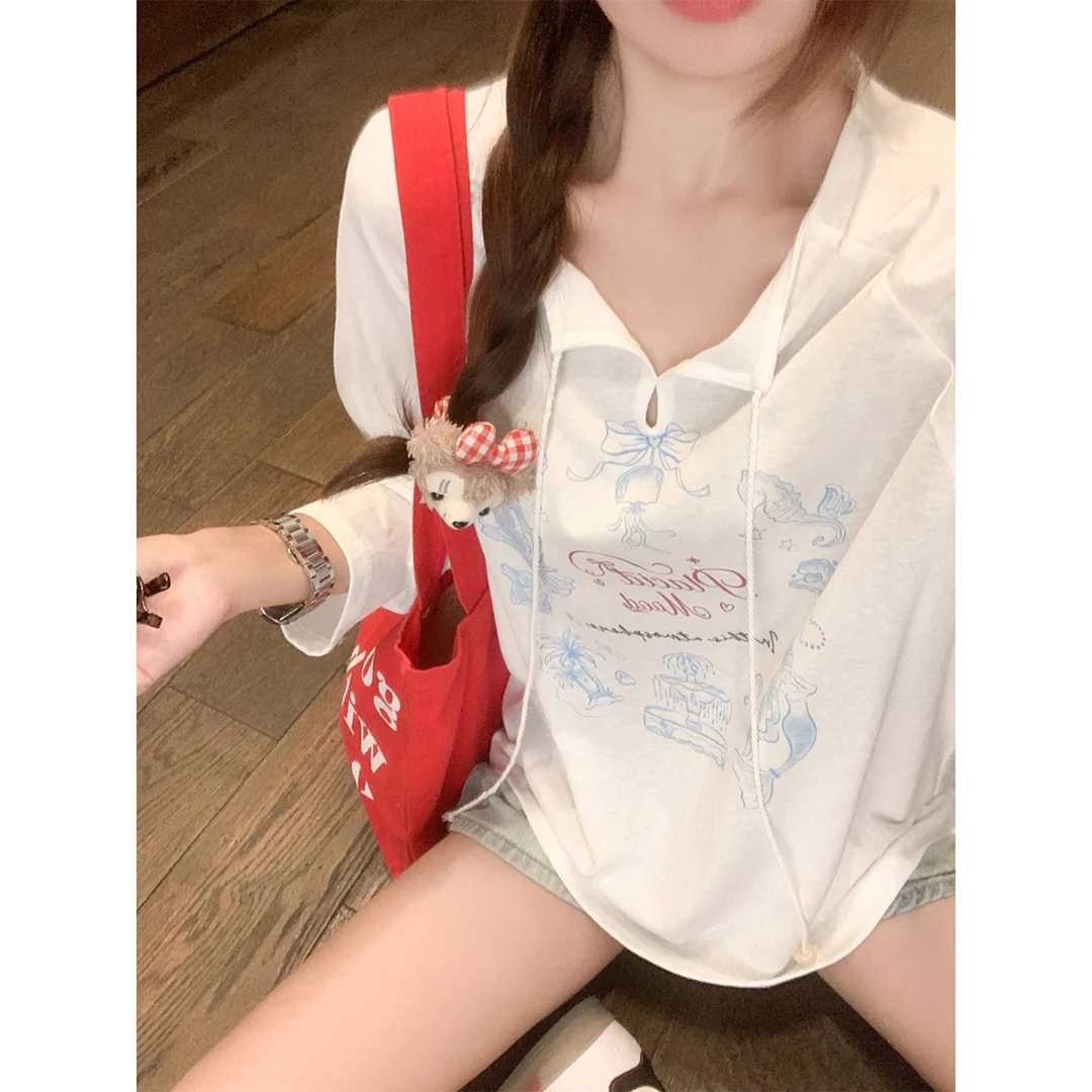 白色薄款防晒衣短款宽松罩衫长袖T恤夏季女夏镂空气质空调衫上衣N