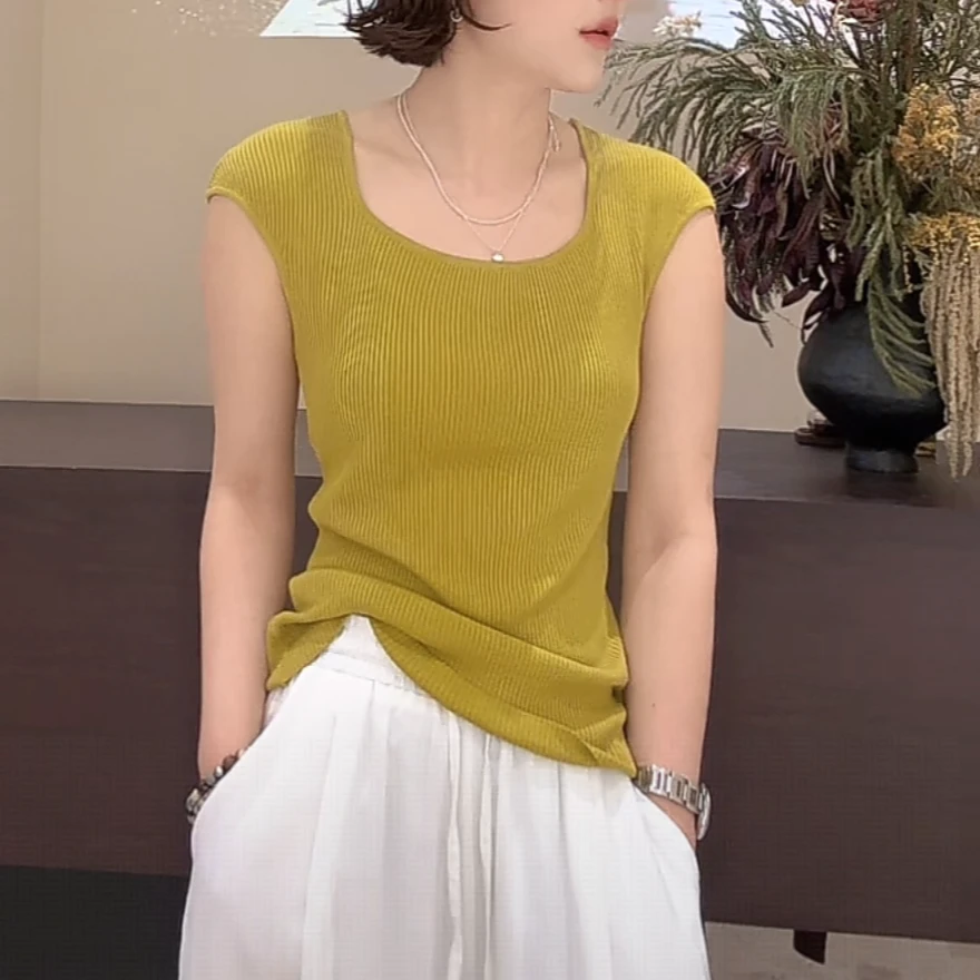 【格子家】气质百搭显瘦两面穿方领V领上衣B073