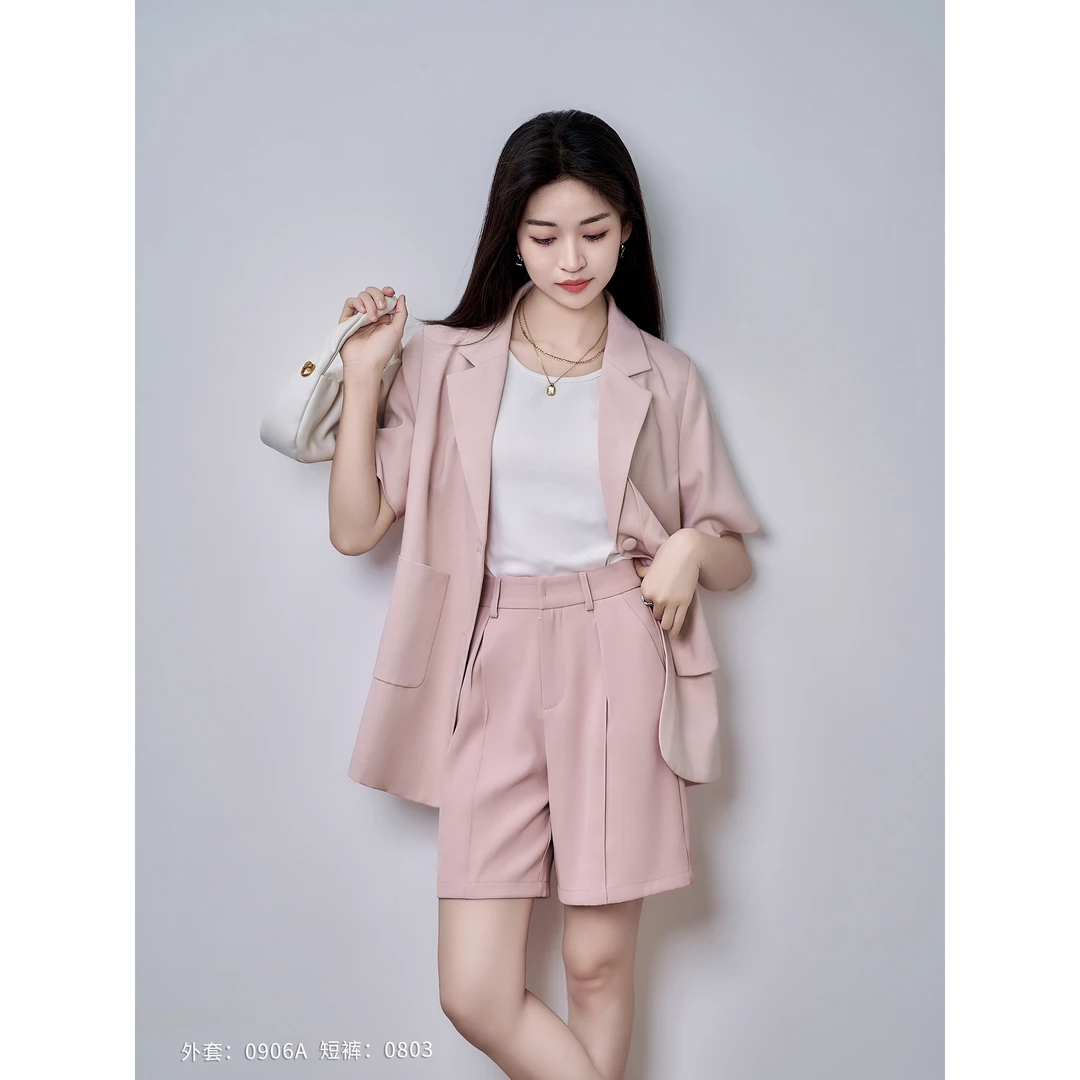 0803柒量一裁小个子粉色百慕大短裤高腰a字百搭显瘦减龄休闲短裤