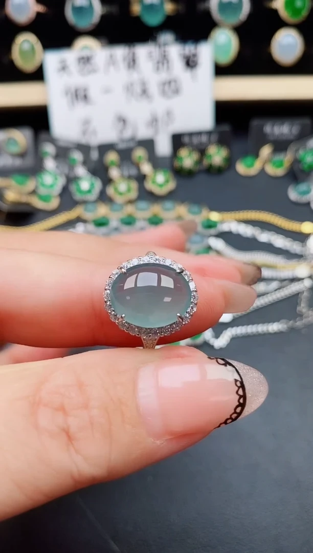 翡翠戒指银S925镶嵌4076