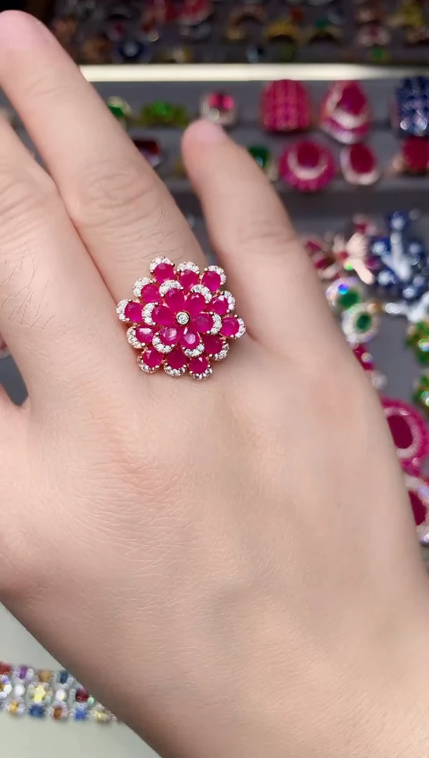 银S925镶嵌戒指红宝石....