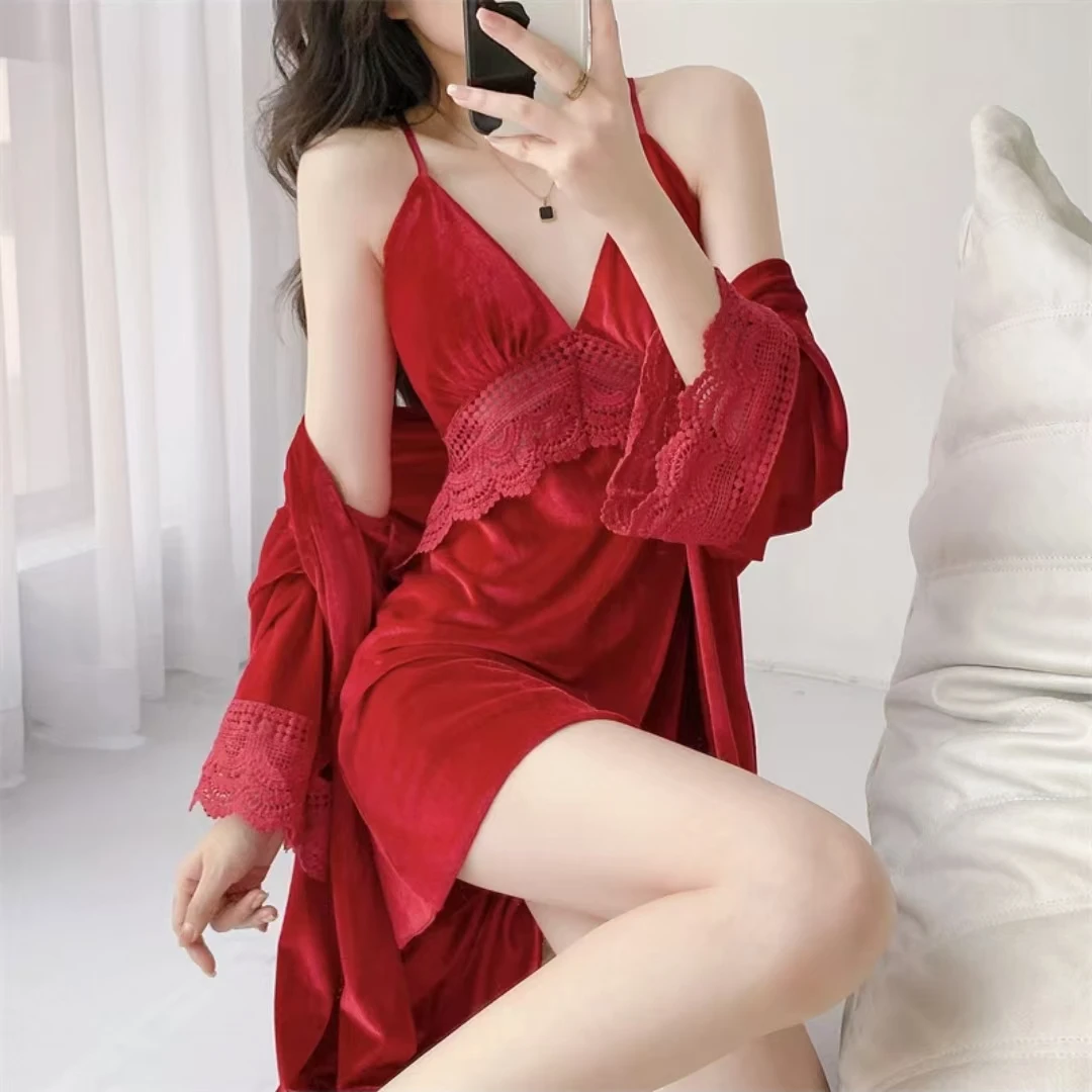 双十一大促睡衣女秋冬新款性格吊带睡裙睡袍ins风美背睡衣女秋冬