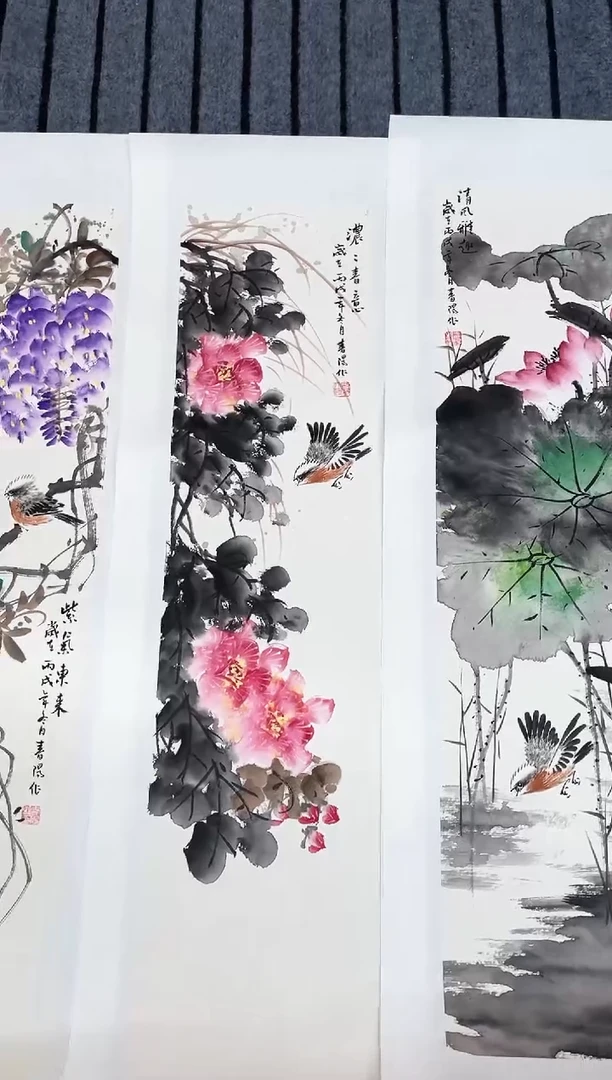 精品国画花鸟作品条屏