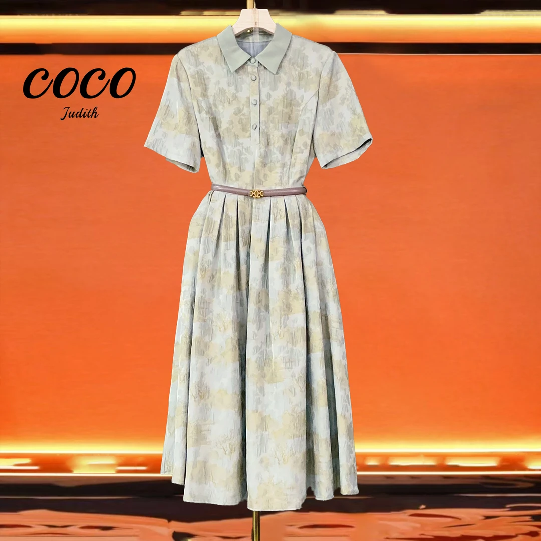 【RG1205】通勤气质连衣裙2025新款女装短袖收腰时尚百搭连衣裙