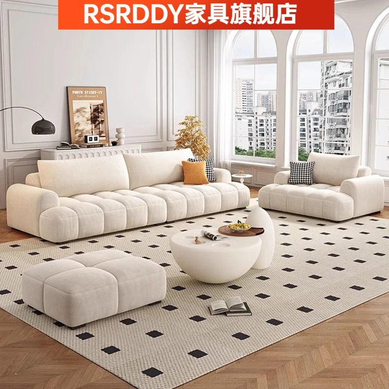 泡芙棉花糖布艺沙发现代简约客厅小户型法式奶油风猫抓布云朵沙发