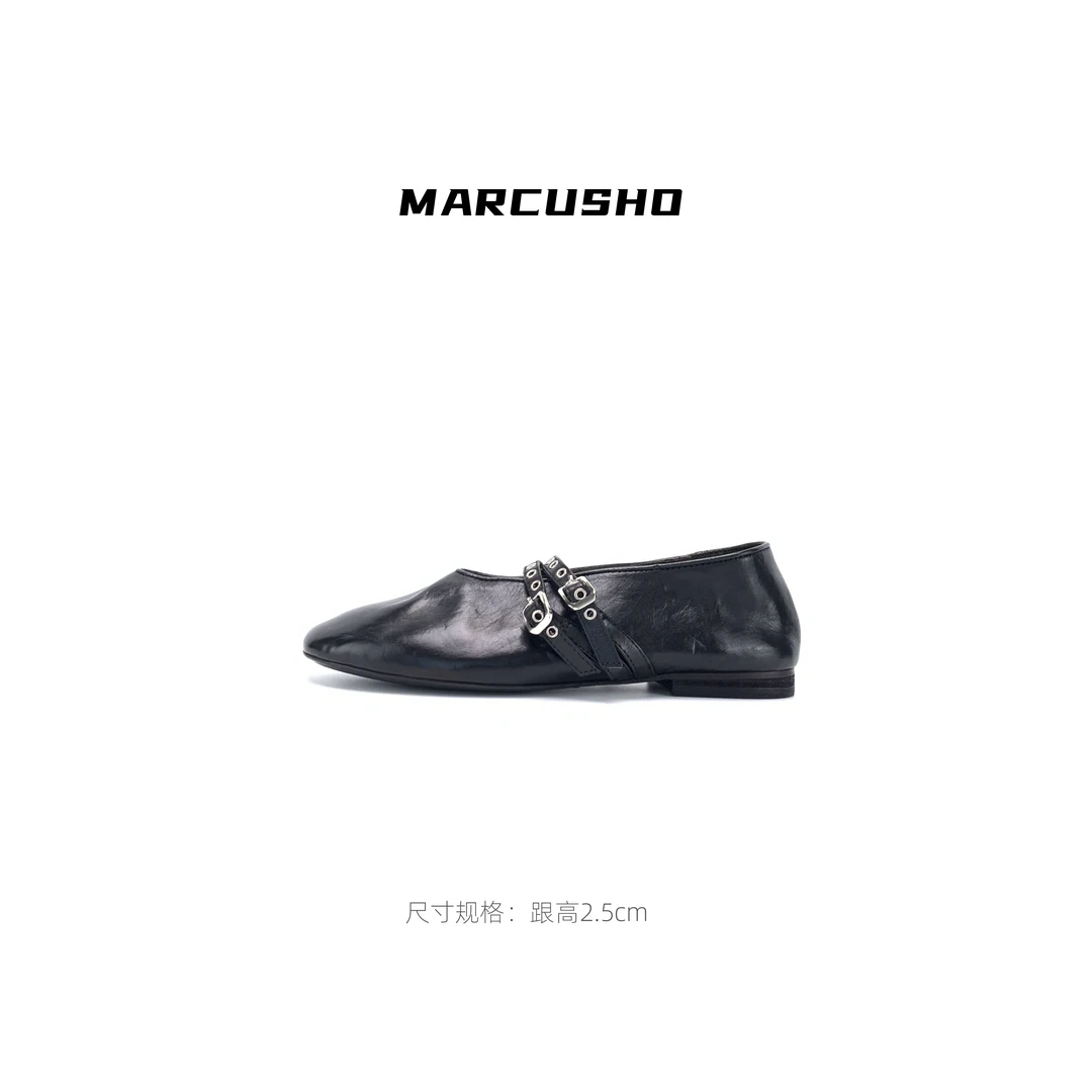 MARCUSHO水洗马皮双带玛丽珍D1341