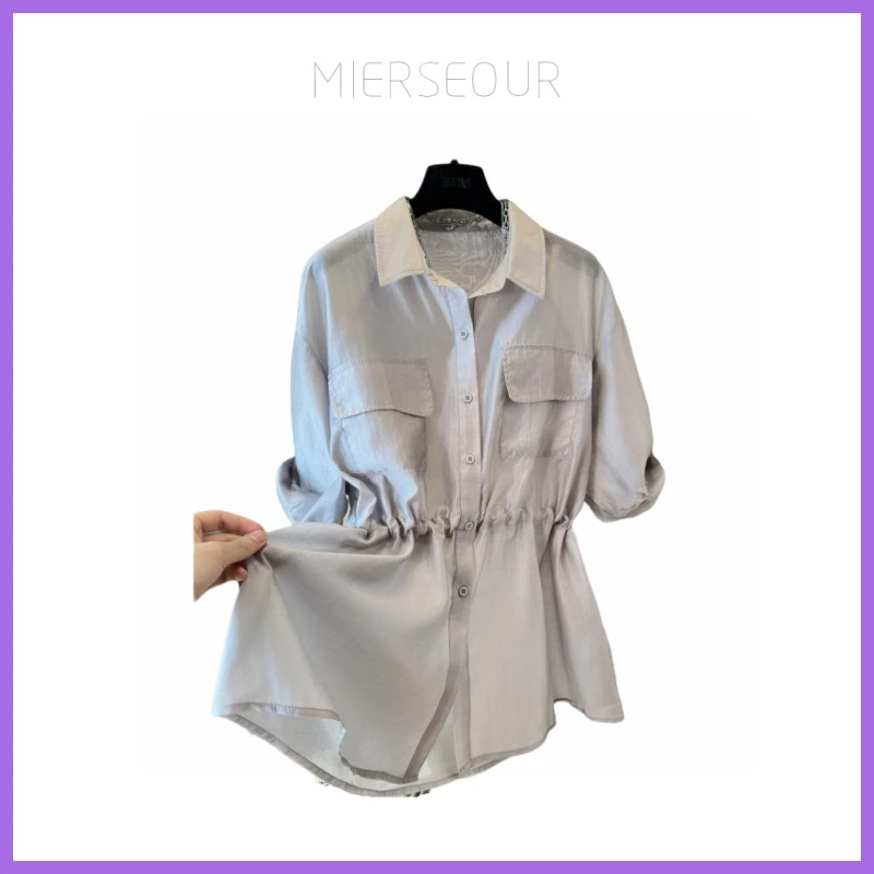 短袖衬衫短裤套装女欧洲站夏季收腰显瘦气质休闲薄两件套YI835