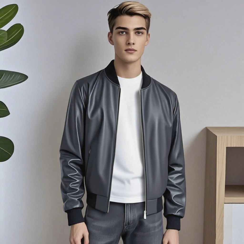 2025春秋男士新款 休闲绵羊皮真皮夹克高档时尚潮流棒球领外套