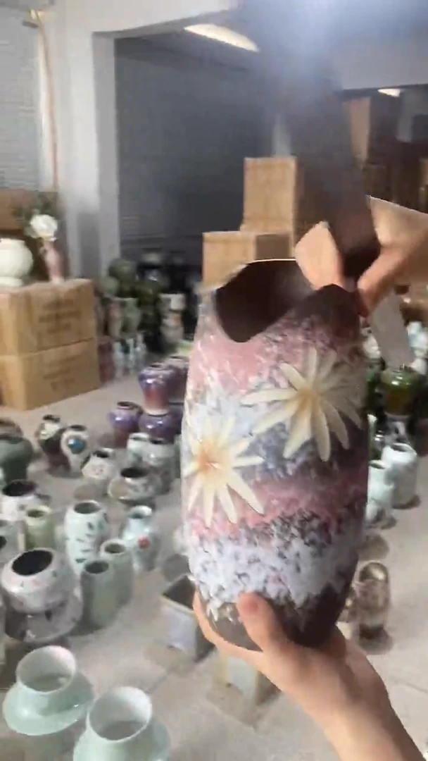 摆件景德镇高温陶瓷花盆07（口径9高度26