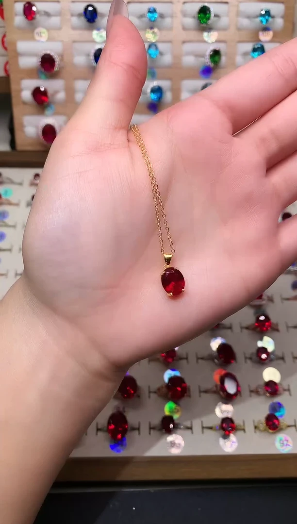 吊坠(赠链)银S925镶嵌红宝石8*10 金托