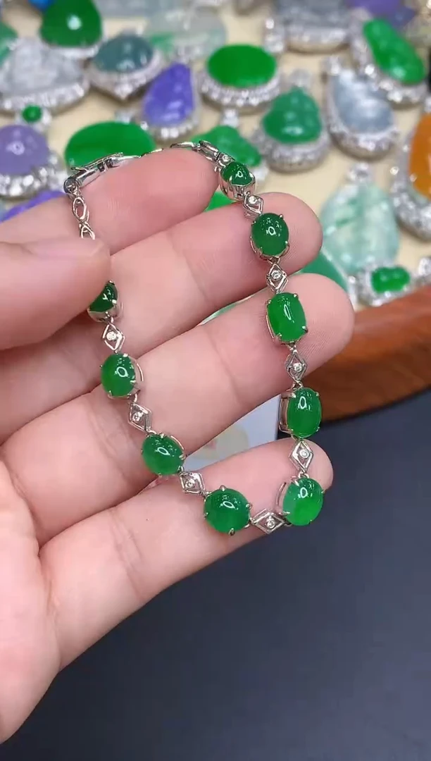 18K金镶嵌手链翡翠484-中国好珍宝