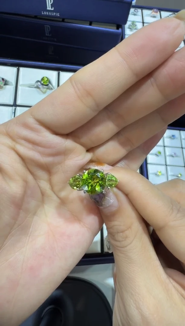 银S925镀金镶嵌戒指定制橄榄石13-16备注圈口