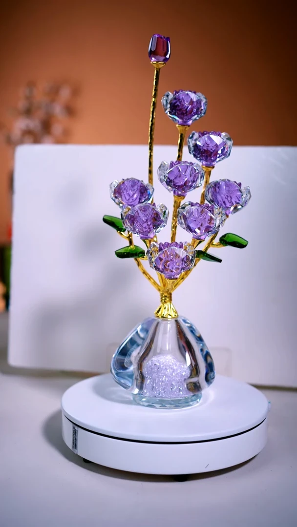 手工艺品琉璃9头紫色玫瑰花流沙钻石瓶摆件