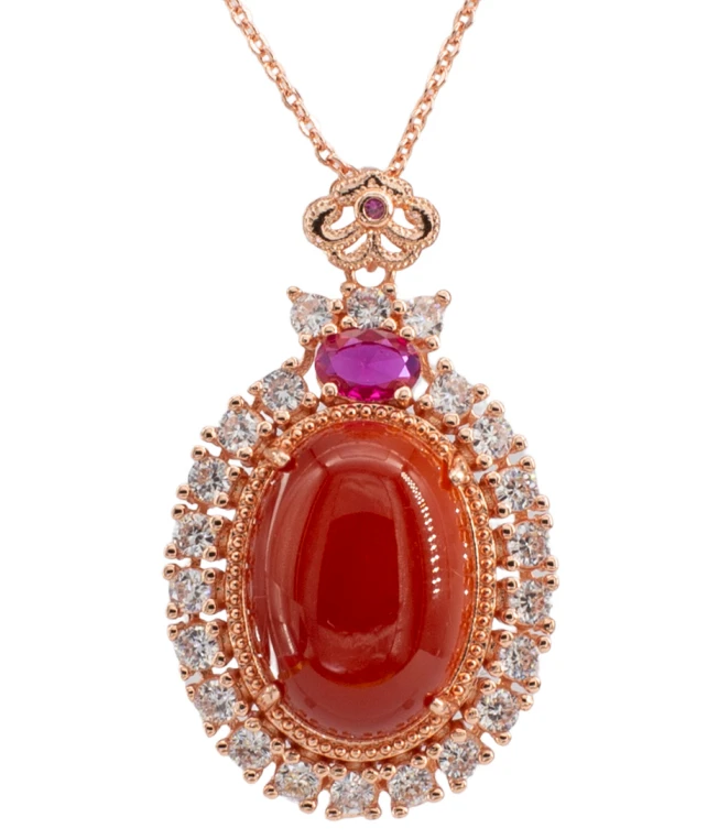 【小岛】红景天玛瑙豪镶蛋形吊坠-礼盒 YSDZ072/YS072