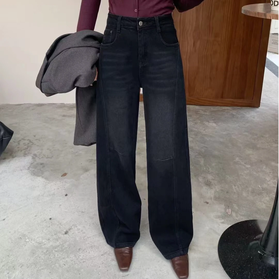 小施家韩版设计时尚拼接百搭款加绒气球牛仔裤6001