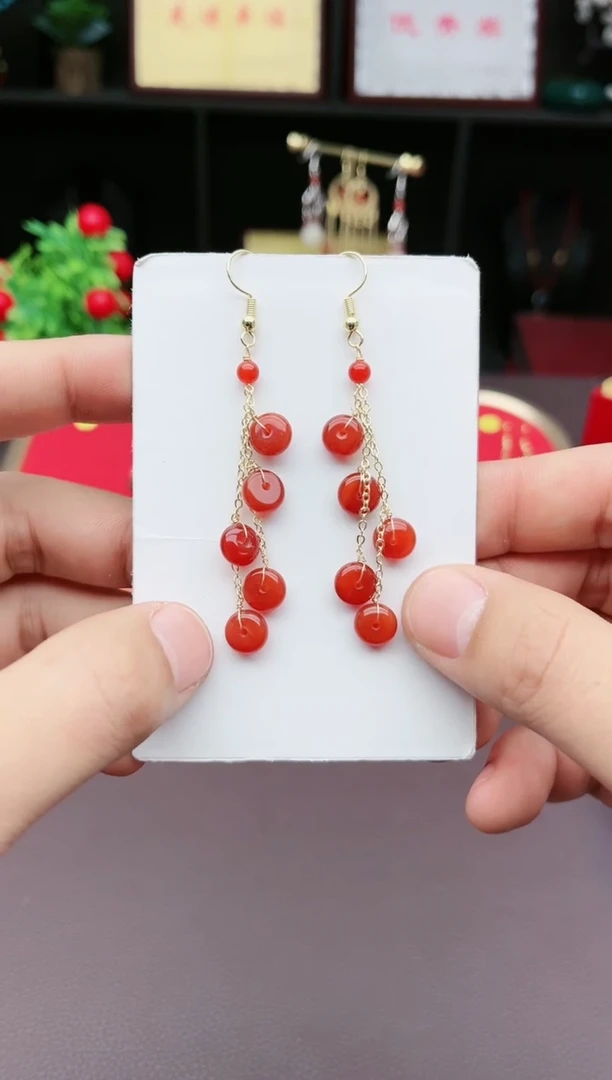 【闪购商品】南红玛瑙耳饰银S925镶嵌208000